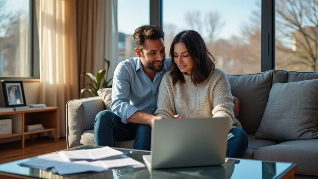 Couple réfléchissant à une mutuelle sans engagement après un changement de situation familiale